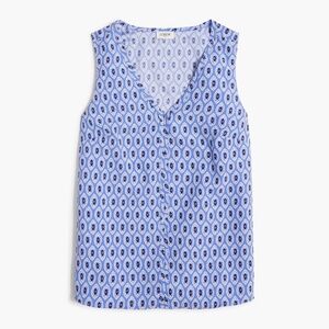 J. Crew Factory Printed Sleeveless V-neck Crepe Shell - Blue & White
